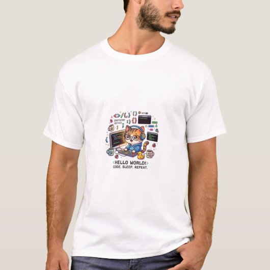 Hallo Welt! Programmierer-Katz-T-Shirt - Code Schl T-Shirt (Vorderseite)