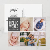 Hallo Welt und Geburtstag Ankündigung Foto Collage Postkarte (Vorne/Hinten)