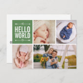 Hallo Welt und Geburtstag Ankündigung Foto Collage Postkarte (Vorne/Hinten)
