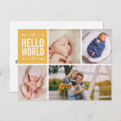 Hallo Welt und Geburtstag Ankündigung Foto Collage Postkarte (Vorne/Hinten)