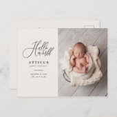 Hallo Weltskripttext-Foto-Geburtsmitteilung Ankündigungspostkarte (Vorne/Hinten)