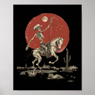 Hallo Western Cowboy Skelett Reitet Pferd Vintage Poster