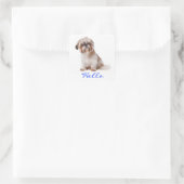 Hallo White Shih Tzu Puppy Dog Grußkleber Quadratischer Aufkleber (Tasche)