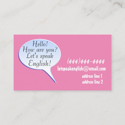 Hallo Wie geht es dir Bubble Speaker Englisch Lehr Visitenkarte (Rückseite)