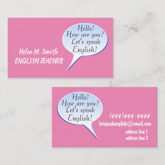 Hallo Wie geht es dir Bubble Speaker Englisch Lehr Visitenkarte (Vorne/Hinten)