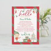 Hallo Willkommensbrief von Eurem Weihnachtself Einladung (Stehend Vorderseite)