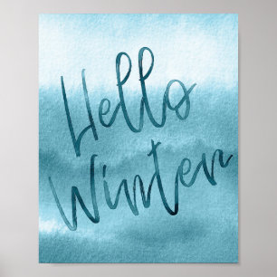 Hallo Winter Blue Watercolor Saisonposter Poster
