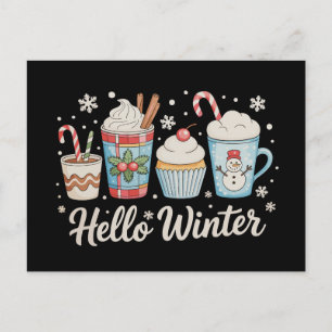 Hallo Winter Gemütlicher Kaffee Schneemann Weihnac Feiertagspostkarte