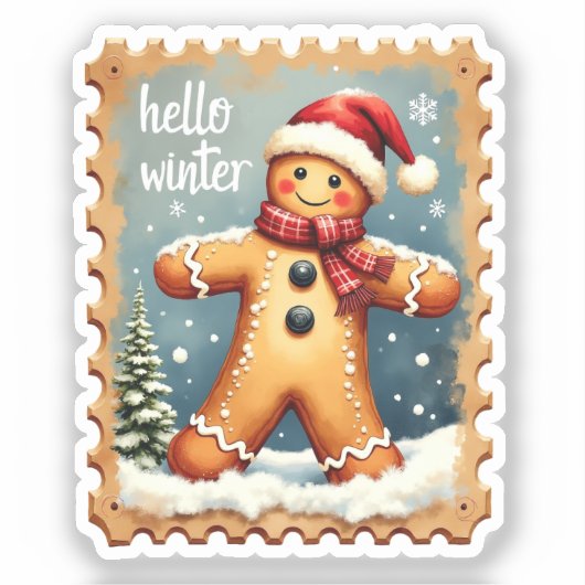 Hallo Winter Gingerbrot Briefmarke Aufkleber (Vorderseite)