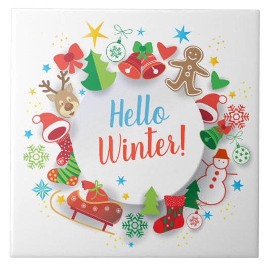 Hallo Winter-guten Rutsch ins Neue Fliese (Vorderseite)