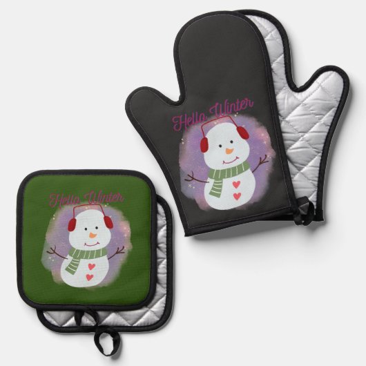 Hallo Winter Ofenhandschuh & Topflappen-Set (Vorderseite/Rückseite)