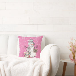 Hallo Winter Pink Snowman und Maus Weihnachten Kissen