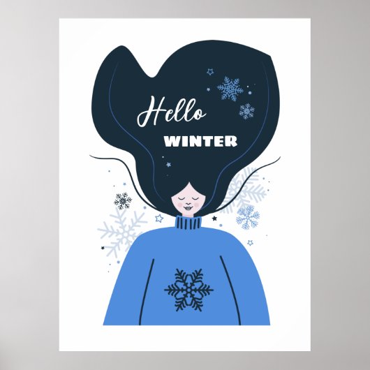 Hallo Winter, Schneeflocken und schönes Mädchen Poster (Vorne)