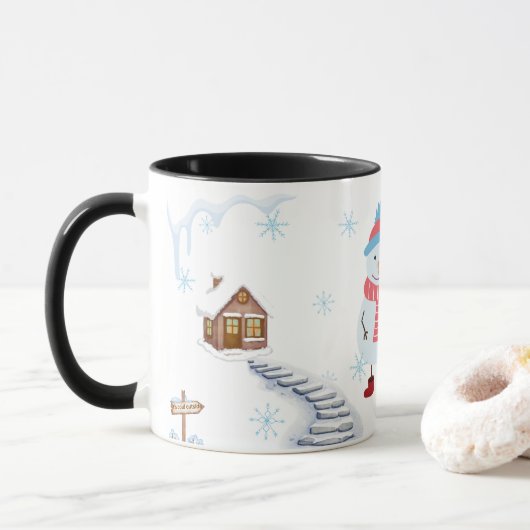 Hallo Winter Schneemann Tasse • Gemütliche Schneel (Mit Donut)