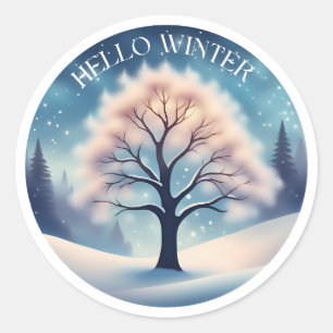 Hallo Winter Tree Runder Aufkleber