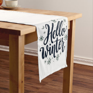 Hallo Winter Weihnachten Schneeflocken Wintersaiso Kurzer Tischläufer