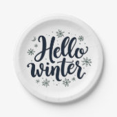 Hallo Winter Weihnachten Schneeflocken Wintersaiso Pappteller (Vorderseite)