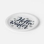 Hallo Winter Weihnachten Schneeflocken Wintersaiso Pappteller (Schrägansicht)