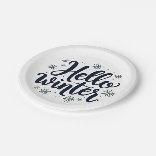 Hallo Winter Weihnachten Schneeflocken Wintersaiso Pappteller (Schrägansicht)