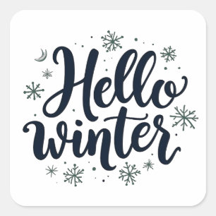 Hallo Winter Weihnachten Schneeflocken Wintersaiso Quadratischer Aufkleber