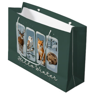 Hallo Wintertiere Hirsch Eule Fuchs Bär Gemütliche Große Geschenktüte