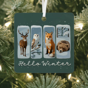Hallo Wintertiere Hirsch Eule Fuchs Bär Gemütliche Ornament Aus Metall