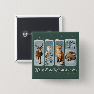 Hallo Wintertiere Hirsche Fox Bär Gemütliche Jahre Button