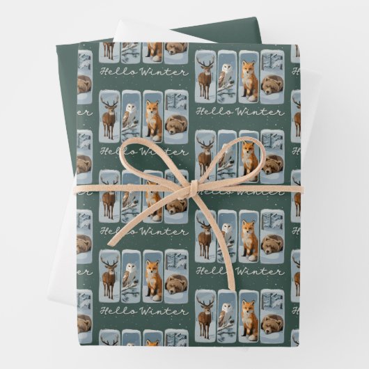 Hallo Wintertiere Hirsche Fox Bär Gemütliche Jahre Geschenkpapier Set (Beispiel)