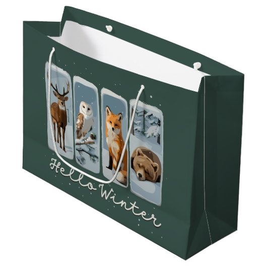 Hallo Wintertiere Hirsche Fox Bär Gemütliche Jahre Große Geschenktüte (Vorderseite Schrägansicht)