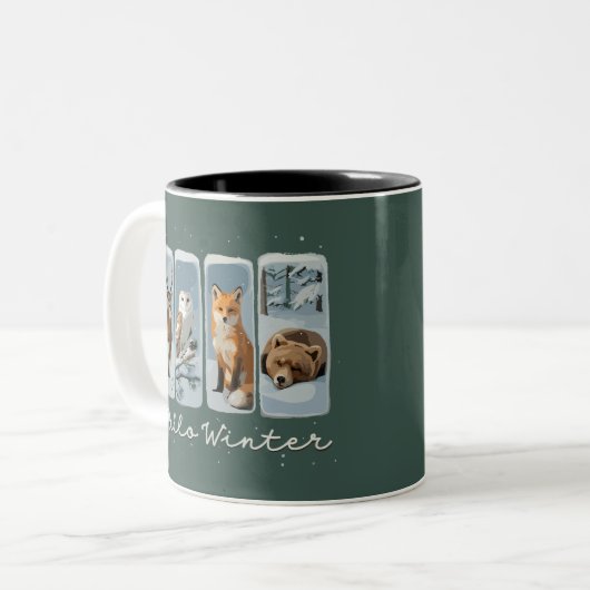 Hallo Wintertiere Hirsche Fox Bär Gemütliche Jahre Zweifarbige Tasse (Vorderseite Links)