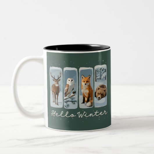 Hallo Wintertiere Hirsche Fox Bär Gemütliche Jahre Zweifarbige Tasse (Links)