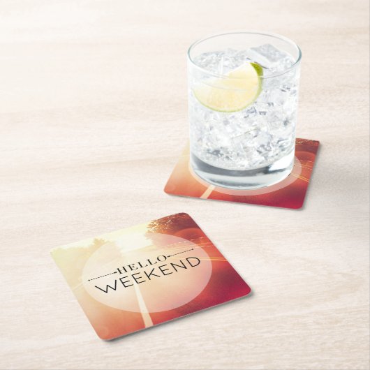 Hallo Wochenende 3 Rechteckiger Pappuntersetzer (Vor Ort)