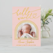 Hallo World Arch Frame Geburtsankündigung Folieneinladung (Stehend vorne)