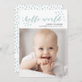 hallo world | Blue Dots Baby Foto Birth Ankündigung (Vorne/Hinten)