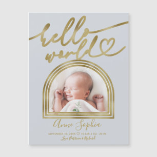 Hallo World Chic Arch Frame Geburtsankündigung Magnetkarte