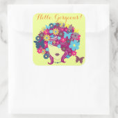 Hallo, wunderschön! Schöne Blume Lady Quadratischer Aufkleber (Tasche)