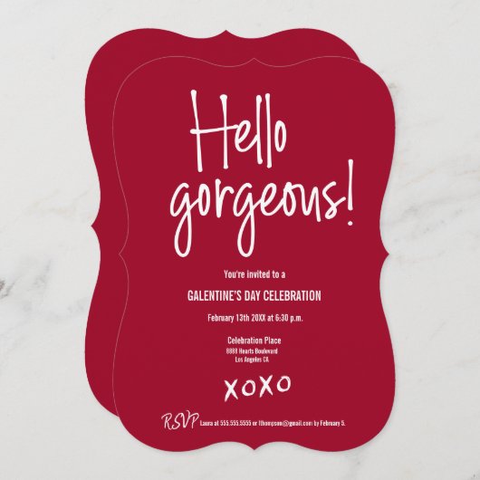 Hallo wunderschöne Galentine's Day xoxo Red Brauch Einladung (Vorne/Hinten)