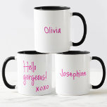 Hallo wunderschöne Galentinstag XOXO Personalisier Tasse<br><div class="desc">Machen Sie Ihren Galentinstag mit dem "Hello Gorgeous" Galentinstag XOXO Personalized Mug zu einem besonderen Ereignis. Diese Tasse ist nicht nur ein Stück Trinkbehälter, sie ist eine personalisierte und stilvolle Art, Freundschaft und Schwesternschaft zu feiern. Mit einem charmanten "Hello Gorgeous" Design mit XOXO Akzenten fügt dieser personalisierte Schlamm Ihrer Feier...</div>