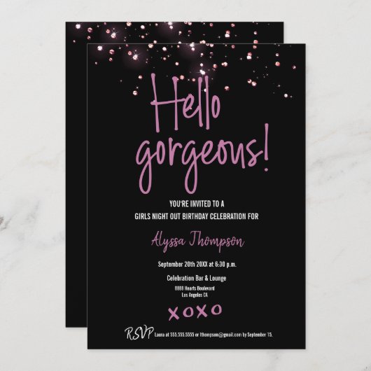 Hallo wunderschöne Glitzer Girls Night Out Geburts Einladung (Vorne/Hinten)