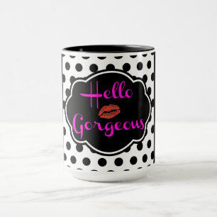 Hallo wunderschöne Schwarz-weiße Polka Dot Hot P Tasse