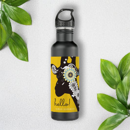 Hallo ! - Yellow Funky Cool Paisley Giraffe Edelstahlflasche