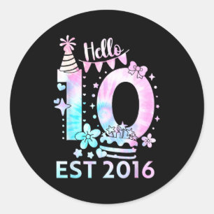 Hallo zehn 2016 süß 10. Geburtstag Tie Dye 10 Jahr Runder Aufkleber