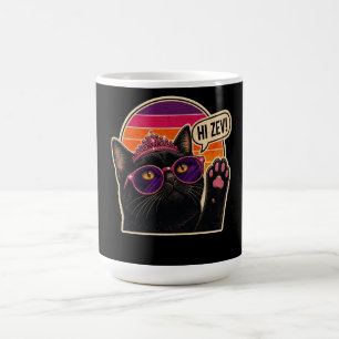 Hallo Zev! Retro schwarze Katzenprinzessin winkt m Kaffeetasse