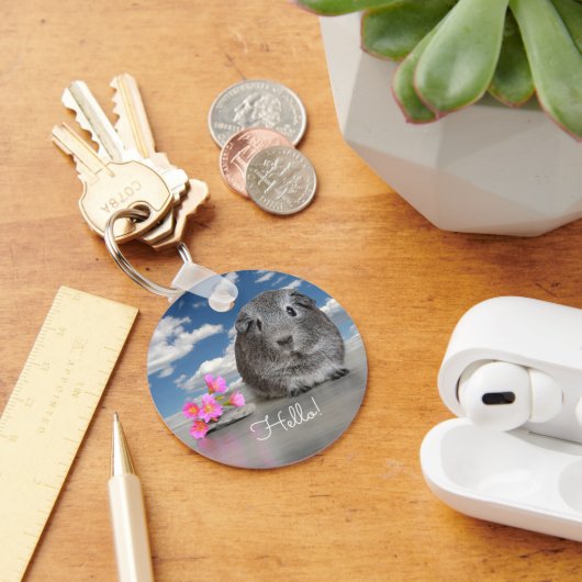 Hallo zurück zur Schule Niedliche graue Guinea Pig Schlüsselanhänger (Schreibtisch)