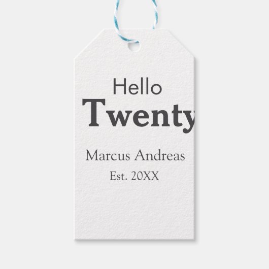 Hallo zwanzig Geburtstag hinzufügen Namen est. Jah Geschenkanhänger (Vorderseite)