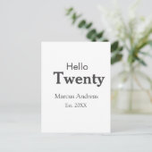 Hallo zwanzig Geburtstag hinzufügen Namen est. Jah Postkarte (Stehend Vorderseite)