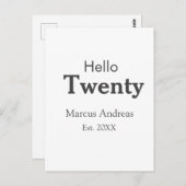 Hallo zwanzig Geburtstag hinzufügen Namen est. Jah Postkarte (Vorne/Hinten)