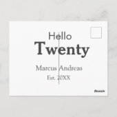 Hallo zwanzig Geburtstag hinzufügen Namen est. Jah Postkarte (Rückseite)