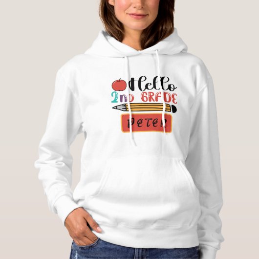 Hallo Zweite Klasse Personalisiert zurück zum Schu Hoodie (Vorderseite)
