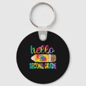 Hallo zweite Klasse Stift Gefärbte Krawatte zurück Schlüsselanhänger (Vorderseite)